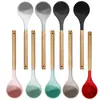 Suministro del fabricante de cucharones para sopa de cocina, cucharas antiadherentes, cucharones para sopa de silicona de grado alimenticio con mangos de madera de haya