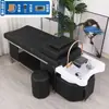 Cama de champú para salón de peluquería de acero inoxidable con circulación de agua, cama de terapia para la cabeza con calentador de agua, cama de belleza con masaje y vapor