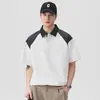 Roupas Masculinas Xintang Camisa polo patchwork com gola para homens, novo casual de verão estilo japonês marca da moda para estudantes