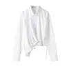 26 Ropa Nueva de Primavera para Mujer, Camisa Rítmica Ceñida a la Cintura, Camisa Corta de Manga Larga, Top Casual Ajustable de Sensación Fresca Adelgazante