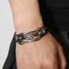Pulseira de Couro Multicamadas com Contas e Fivela de Aço Inoxidável Estilo Étnico Renda Turquesa Pulseira para Casal Masculino Pulseira