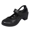 Zapatos de square dance con punta redonda, zapatos de trabajo bajos para mujer de primavera/verano, diseño calado, suela de goma, zapatos de tacón de cuña para madre, zapatos de enfermera, zapatos de vestir