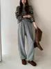 Pantalones Térmicos de Invierno Little Heater para Mujer, con Terciopelo Plus, Engrosados, Pierna Ancha, Cintura Alta, Caída, Pierna Recta Holgada, Cálidos, Largo hasta el Piso, Pantalones Casuales