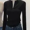 Camiseta Popular de Otoño 2026 para Mujer, Ajustada, Media Cremallera, Manga Larga, Adecuada para Usar en Capas o Sola