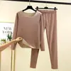Novo conjunto de roupa íntima térmica feminina para outono e inverno feito de veludo alemão, veludo fino, espessado, conjunto de duas peças de blusa e calça
