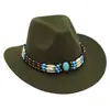 Estilo Étnico Transfronterizo Sombrero Fedora Vaquero Occidental Turquesa Sombrero de Monta Jazz Ala Enrollada Sombrero de Fieltro Sombrero de Sol Artístico Retro