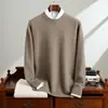 Camiseta Básica de Cachemir para Hombre Estilo Business Casual, Manga Larga, Cuello Redondo, Tejido de Panal, Suéter Básico de Cachemir