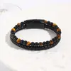 Pulsera de Piedra Natural con Cuentas Ojo de Tigre Volcán Yao Negro Transfronterizo Pulsera de Cuerda de Cuero de Vaca para Hombre Pulsera Cuerdas Estilo Europeo y Americano Joyería de Mano