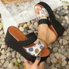 Moda Verão Casual Sandálias Chinelos Estampados Femininos Sandálias Plataforma com Estampa Floral Femininas Sandálias Chinelos com Tira Elástica Femininas