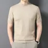 Camiseta de Punto de Imitación Lana para Hombre, Cuello Medio Alto, Manga Corta, Versátil, Capa Base Casual de Negocios, Primavera/Otoño 2026