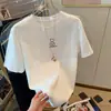 Camiseta Blanca de Algodón Puro con Hombro Derecho Cepillado, Manga Corta para Mujer, Estilo Nuevo 2024, Versátil, Efecto Rejuvenecedor y Adelgazante, Camiseta Básica para Primavera
