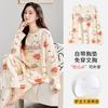 Pijama tipo algodón con almohadilla en el pecho para mujer, cuello redondo, manga larga, conjunto para primavera, otoño e invierno, atuendo holgado, ropa de casa color toronja