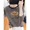 Camiseta de manga larga de algodón puro con diseño de rayas para mujer, top versátil de moda estilo coreano, camiseta básica, nuevo modelo de otoño 2026