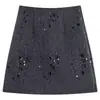 Falda de Lana con Cuentas Ajustada a la Cadera, Falda Corta de Lana con Lentejuelas, Falda Midi Elegante de Estilo Maduro, Falda Midi Versátil, Falda Corta Ajustada a la Cadera para Mujer