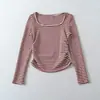Conjunto de Mujer Coreano Estilo Coreano Retro Camiseta de Manga Larga a Rayas para Mujer Cuello en U Ajustado Sexy Espalda Descubierta Adelgazante Top Base