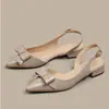 Sandalias cerradas con tira en el tobillo, de moda y versátiles, nuevas 2026, nicho, tendencia, color nude, punta fina, tacón grueso, lazo, zapatos de mujer