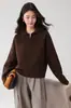 Cardigã de tricô de lã acolchoado com capuz feminino outono e inverno novo cor sólida zíper textura xadrez jaqueta casual versátil