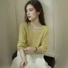Estilo Casual Cashmere de Alta Qualidade Tricô Gola Redonda Outono e Inverno Seda Cashmere Estilo Old Money Elegante Seda de Amora Top de Manga Longa