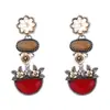 Pendientes de Flor de Múltiples Capas con Circonita Incrustada Estilo Bohemio Retro Medieval de Alta Gama para Transfronterizos Nuevos Pendientes Chinoserie
