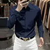 Camisa de Manga Larga para Hombre Estilo de Negocios de Lujo Ligero de Alta Gama Italiana Otoño Nueva Ajustada Elástica Resistente a las Arrugas Sin Planchar