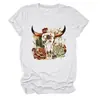 Camiseta redonda de manga corta para mujer, de moda y única, con diseño de calavera, cabeza de toro, floral, suculentas, estilo europeo y americano, del sitio independiente Amazon Wish