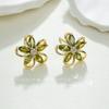 Nuevos Aretes Pequeños de Flor de Zircón Verde Oliva Aretes Pequeños Exquisitos y a la Moda Aretes Dulces para Uso Diario de Niñas