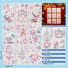 Decoraciones navideñas rosadas de Papá Noel gato globo de aire caliente guirnalda pegatina electrostática para puerta de cristal ventana de armario ambiente