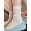 Calcetines Blancos Cómodos de Felpa Suelta para Primavera y Verano Calcetines Finos Transpirables Estilo Ballet Calcetines de Verano Estilo Coreano Juvenil de Media Pantorrilla