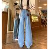 Jeans Bordado de Cor Clara de Perna Larga Estreita para Mulheres Nova Coleção Primavera & Outono 2025 Tamanho Grande Gorduchas Calças Retas Slim de Cintura Alta