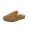 Pantuflas peludas estilo Birkenstock para mujer, para usar al aire libre en otoño/invierno, nuevo estilo 2026, de suela plana, forradas de polar, sin cordones, de punta cerrada, zapatillas de algodón de cobertura media