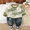 Conjunto de Moletom de Outono com Letras para Bebê Menino 2025 Novo Casual Bebê Crianças Estampado Manga Longa Duas Peças para Crianças Pequenas e Médias
