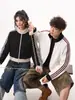 Chaqueta Cardigan Deportiva Estilo Americano Tallas Grandes para Mujer Primavera Otoño Rayas Conjunto de Pareja Sudadera con Capucha Manga Larga para Hombre Cuello Alto Holgado