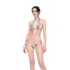 Traje de baño estampado "Chica Picante" para Vacaciones en la Playa Set de Dos Piezas Bikini para Mujer Cuello Halter Copas Triangulares de Atar Bikini con Abertura