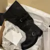 Versión de cuero estilo coreano pantalones anchos de cuero genuino botas altas de suela gruesa para mujer, botas largas apiladas con tacones gruesos, botas de caballero vintage