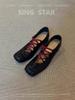 Versión de Piel de Oveja ~ Zapatos de Tira Cruzada Retro de Nicho Zapatos de Salón de Cuero Genuino Plegados Punta Cuadrada Boca Baja Zapatos de Ballet para Mujer