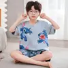 Ropa de casa fina de manga corta para niños y adolescentes, estilo verano 2026 nuevo estilo, pijamas de algodón puro de verano para niños guapos