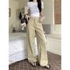 Estilo vintage de Hong Kong Ins estampado design jeans de cintura alta calças femininas elegantes para todos os tipos de combinações calças soltas e emagrecedoras