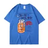 Nueva camiseta informal de verano europea y americana con estampado de bebidas japonesas y refrescos para hombre y mujer, cuello redondo, holgada, manga corta, top para pareja
