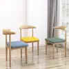 Silla de comedor para uso doméstico, taburete de escritorio estilo madera natural, silla de comedor moderna minimalista con respaldo, silla de cuerno de arte de hierro y madera maciza