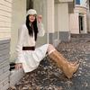 ~ Botas de Pantalón con Punta Interior Elevadora para Mujer con Hebilla Blanca Hasta la Rodilla Botas de Caballero con Tacón de Cuña