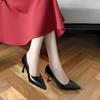 A111 Zapatos de Tacón Alto de Boca Baja para Mujer Tacón de Aguja Nuevo Cuero Suave Etiqueta Sin Pies Negro Zapatos Individuales Entrevista Zapatos Profesionales de Trabajo