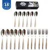 Juego de Cubiertos de Acero Inoxidable Transfronterizo de Amazon, Cuchillo para Bistec Estrella Diamante, Tenedor y Cuchara, Juego de Regalo de Cubiertos Estilo Occidental, 18/24 Piezas