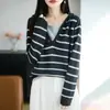 Suéter de Punto con Capucha de Lana Fina Nuevo Otoño/Invierno 2026 Manga Larga para Mujer Jersey de Bloques de Color Rayado Parte Superior Falsa de Dos Piezas