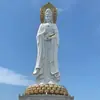 Escultura Personalizada em Pedra de Estátuas de Buda em Mármore Branco: Buda da Medicina de Três Faces, Bodhisattva Guanyin, Bodhisattva Manjushri e Deus da Riqueza dos Nove Caminhos para Exposição ao Ar Livre