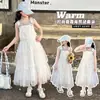 Vestido para Niña 2026 Nuevo Verano Moda Elegante Estilo Coreano Conjunto de Falda de Malla con Tirantes para Niños Mayores