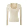 Camiseta de Manga Larga con Cuello en U Estilo Puro Deseo, Nueva Moda de Primavera Sexy Ajustada de Color Sólido Capa Interior Camisa Base Casual para Mujer