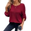 2025 Amazon Transfronterizo Otoño e Invierno Nuevo Waffle Cuello Redondo Hombro Descubierto Manga Larga Color Puro Suelto Sudaderas Tops para Mujer