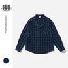 BSAPA Primavera y Otoño Nueva Casual Vintage Lavada Holgada Manga Larga Cuadros Trabajo Jean Chaqueta Camisa JK387