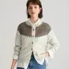[100% Lã] Jaqueta de Lã Jacquard Retrô Literária de Outono e Inverno com Cor Contrastante Suéter Tricô Casual Suéter de Lã Feminino