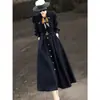 Vestido Elegante de Manga Larga para Mujer, Otoño, Gama Alta, Cintura Ceñida, Falda Larga Línea A, Cuello tipo Bufanda de Seda con Bolsillos, Solapa Única
